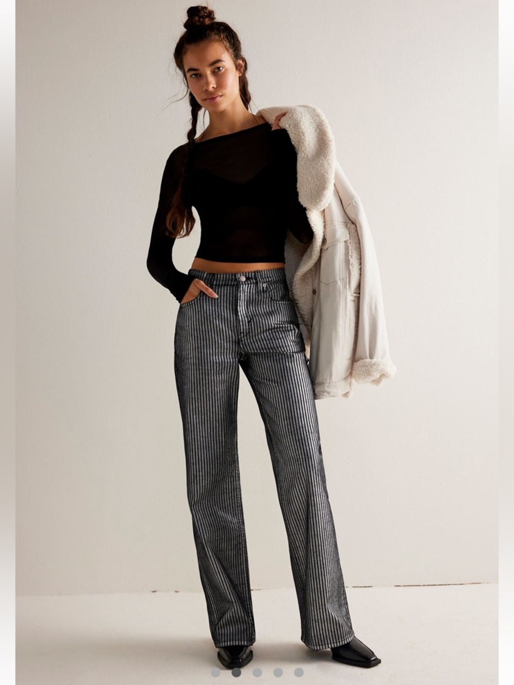 Free People Black & White Pinstripe Wide Leg Jeans